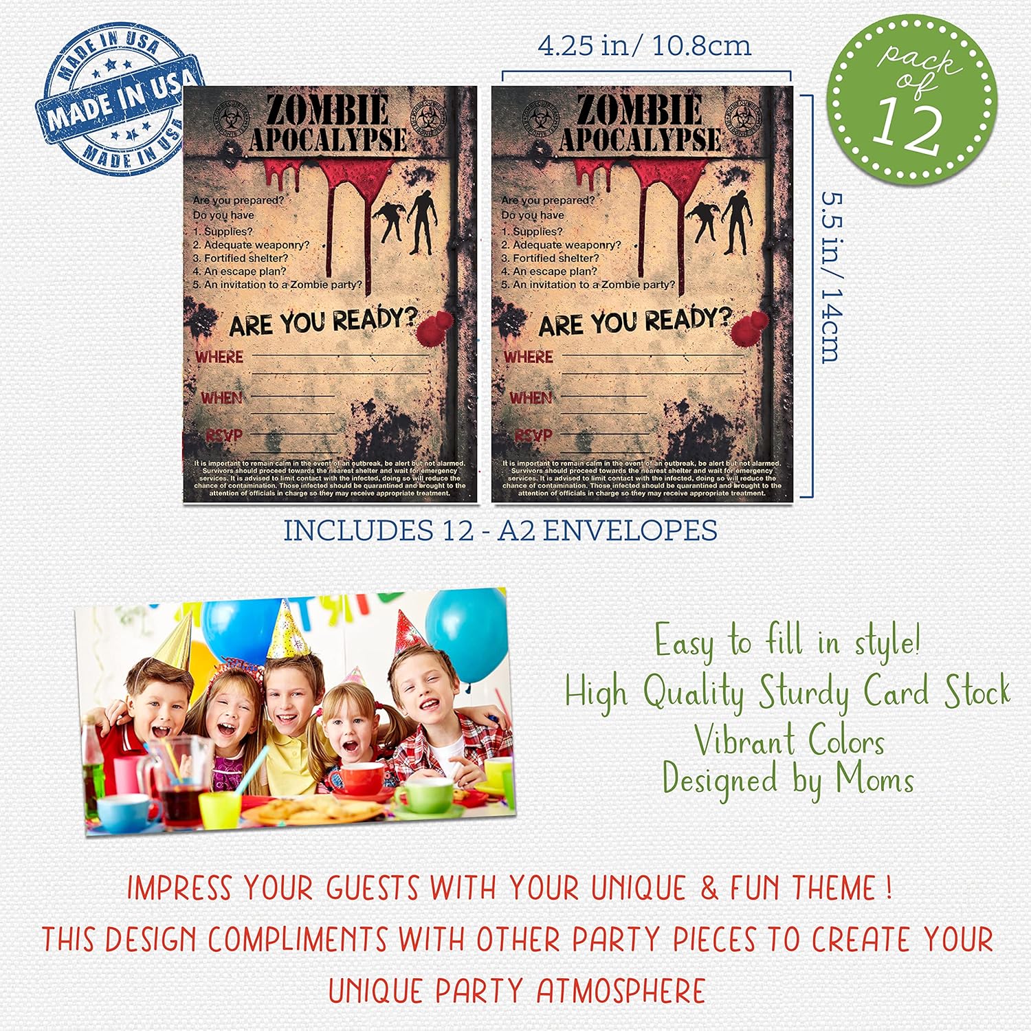 Silly Goose Gifts Zombie Apocalypse Party Invitations with Envelopes Survival Themed