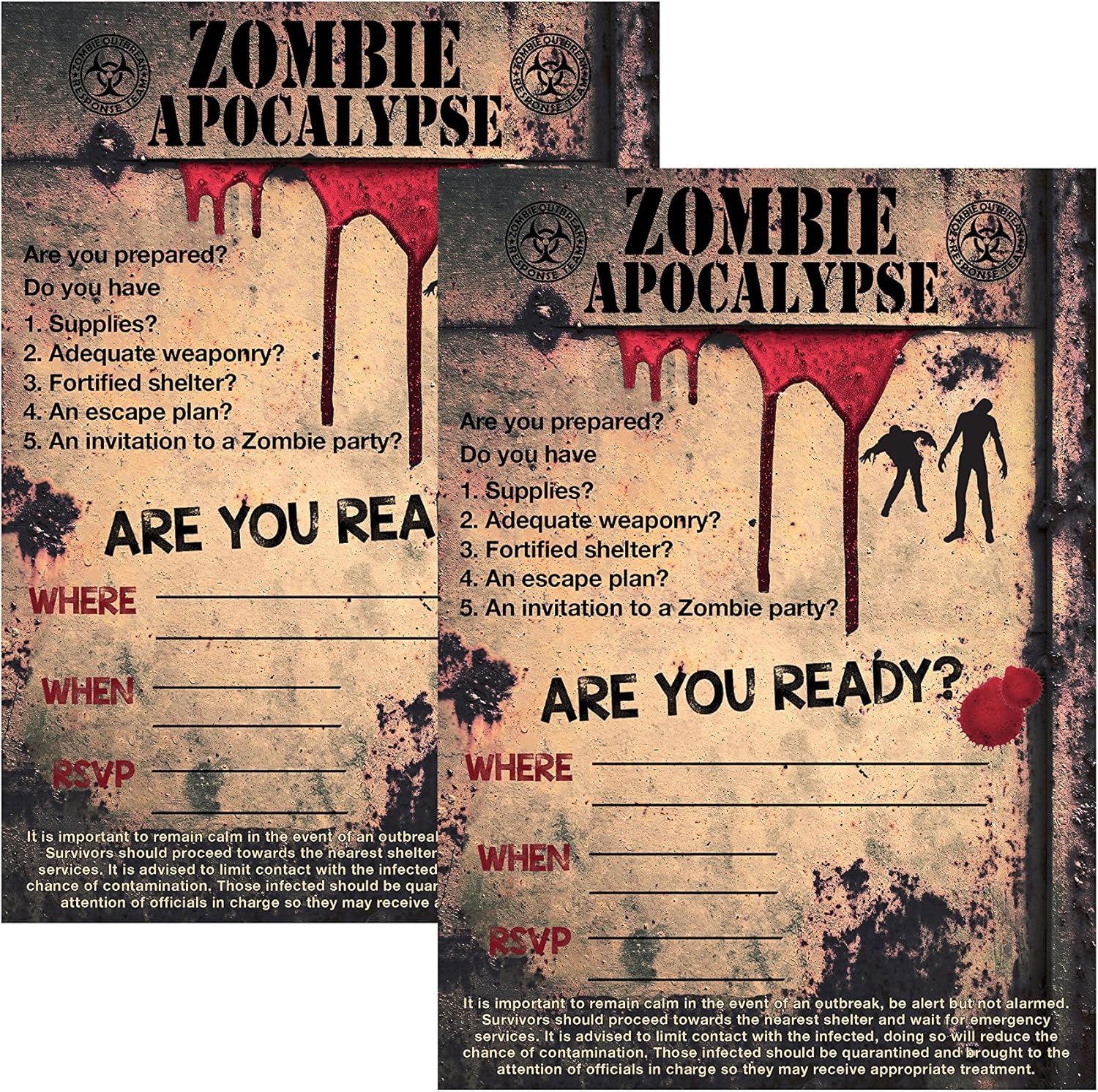 Silly Goose Gifts Zombie Apocalypse Party Invitations with Envelopes Survival Themed